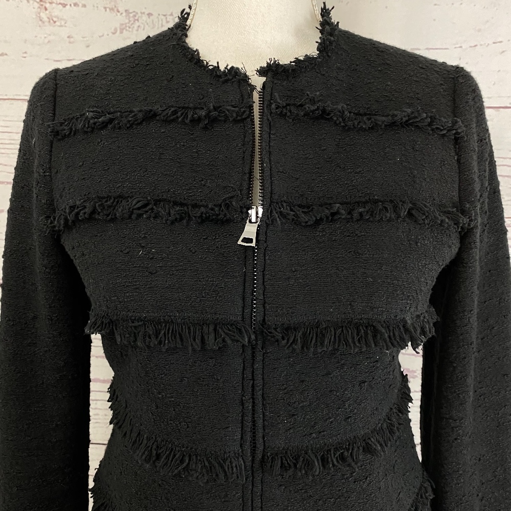 REBECCA TAYLOR Tweed Cotton Raw Hem Jacket - Picture 3 of 6